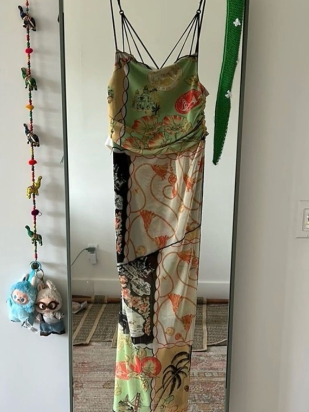 Urban Outfitters Green and Cream Floral Slip Maxi Dress